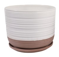 12" Round White and Terracotta Ceramic Pot