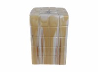 15" Sq Yellow and White Grid Pattern Ceramic Stool
