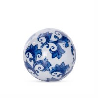 3" Blue and White Leaf Ceramic Orb