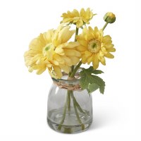7" Faux Yellow Daisies in a Glass Vase