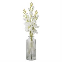 12" Faux White Delphinium in Glass Vase