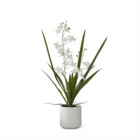 21" Faux White Orchid in a White Pot