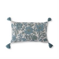 14" x 22" Blue Flowers on White Decorative Pillow