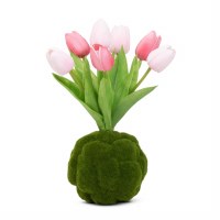 15" Faux Pink and Rose Tulips on Moss Orb
