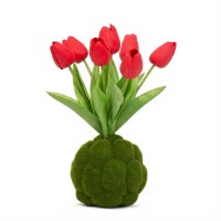 12" Faux Red Tulips on Moss Orb