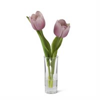 9" Faux Light Purple Tulips in a Glass Vase