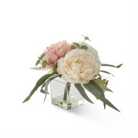 10" Faux Pink and Cream Peony in a Glass Vase