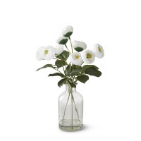 10" Faux White Ranunculus in a Glass Vase