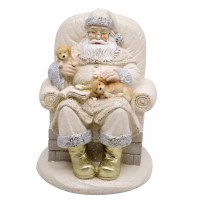 11" Polyresin Silver and Gold Sleeping Santa