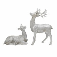Set of Two Silver Buck and Doe Reindeer