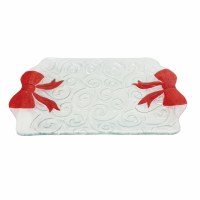 9" x 14" Clear and Red Bow Glass Tray