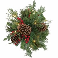 14" LED Faux Red Berries and Pine Needles Sled Centerpiece