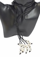 30" Black Suede and Freshwater Pearl Tassle Necklace