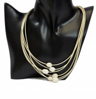 18" Cream Six Strand Leather Necklace With Freshwater Pearls