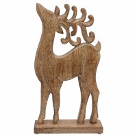 16" Brown Flat Mango Wood Reinder Statue