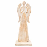 13" White Washed Flat Mango Wood Angel Figurine