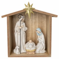 10" Holy Family in a Stable Polyresin Figurine