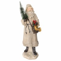 13" Distressed White Polyresin Santa Claus Holding a Christmas Tree Figurine