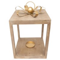 15" White Washed and Gold Wood Gift Box Lantern