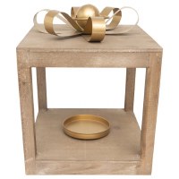 10" White Washed and Gold Wood Gift Box Lantern