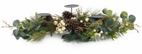 33" Faux White Berries and Pine Triple Pillar Candle Holder Centerpiece