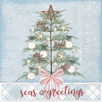 5" Square "Seas & Greeting" Coastal Christmas Tree Beverage Napkins