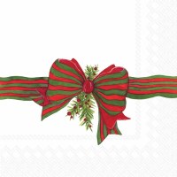 6.5" Square Green and Red Bow With Holly Lunch Napkins