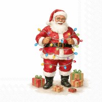 5" Square Santa With Lights Beverage Napkins