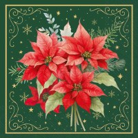 5" Square Red Poinsettias on a Green Background Beverage Napkins