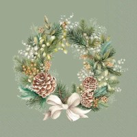 5" Square Chrismas Wreath on a Green Background Beverage Napkins