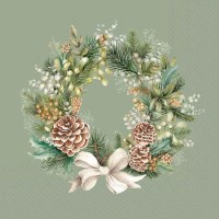 6.5" Square Chrismas Wreath on a Green Background Lunch Napkins