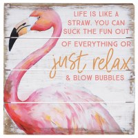 8" Sq "Life is Like Straw" Flamingo Coastal wall Art Plaque