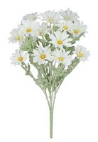 19" Faux White Daisy and Frost Leaves Bush