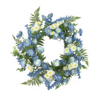 6.5" Opening Faux Blue Mixed Flowers Candle Ring