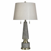 33" Taupe and Distressed Bronze Diamond Polyresin Table Lamp