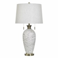 33" White and Distressed Bronze Double Pull Chain Polyresin Table Lamp