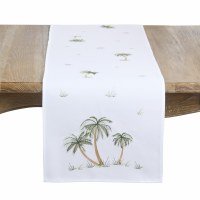16" x 68" White Palm Trees Coastal Table Runner