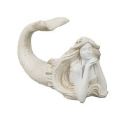 7" Distressed White Polyresin Laying Mermaid