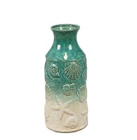 14.5" Green and White Shell Ceramic Vase