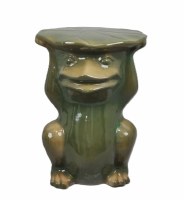 13" Round Green Frog Ceramic Stool