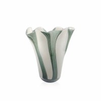 8" Green and White Ruffle Glass Vase