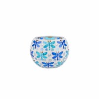 5" Two-Tone Blue Dragonfly Mosaic Glass Votive