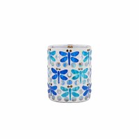 6" Two-Tone Blue Dragonfly Mosaic Glass Votive