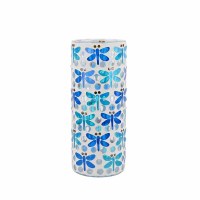 12" Two-Tone Blue Dragonfly Mosaic Glass Vase