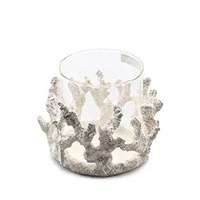 5" White Polyresin Coral With Glass Hurricane