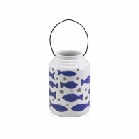 7.5" Blue and White Fish Ceramic Lantern