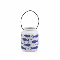 5.5" Blue and White Fish Ceramic Lantern
