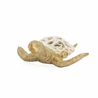 13" Gold and White Coral Polyresin Turtle