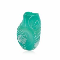 10" Turqouise and White Abstract Glass Vase