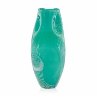 14" Turqouise and White Abstract Glass Vase